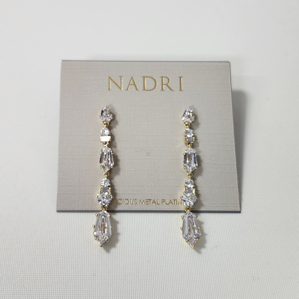 NWT Nadri Gold-Tone Luxor Kite Cubic Zirconia Linear Drop Earrings